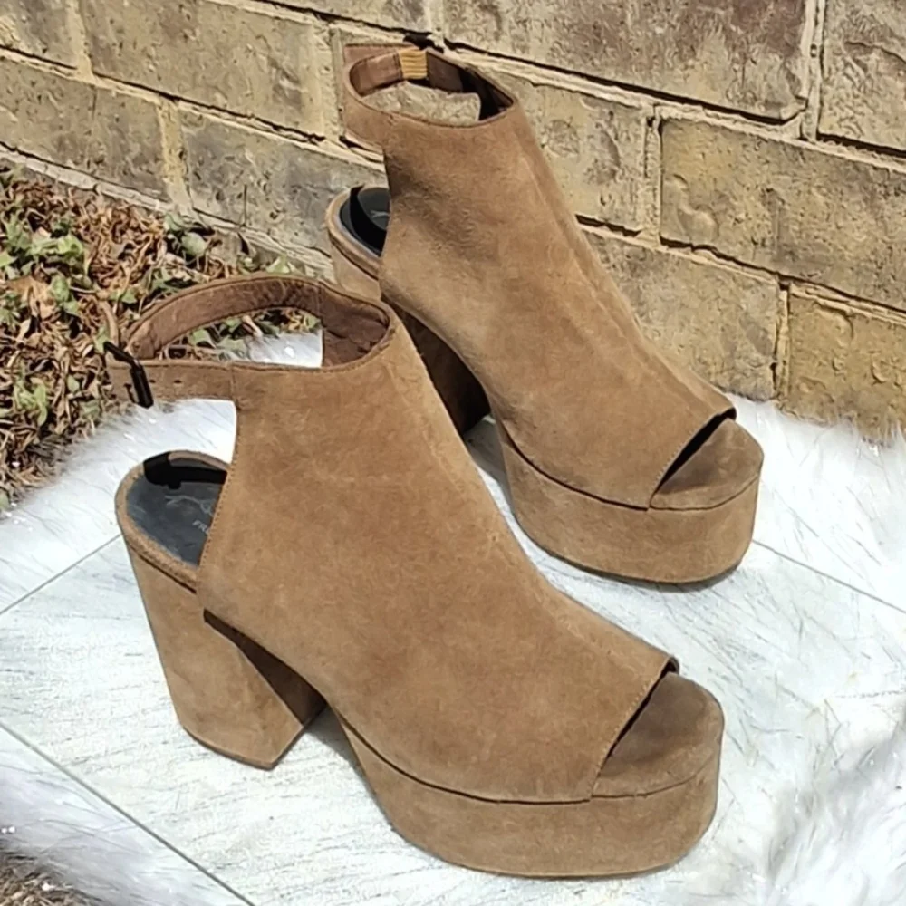 Jeffrey Campbell x Free People Leather Brown Platform Slingback Heels  Size 10 - Picture 3 of 16